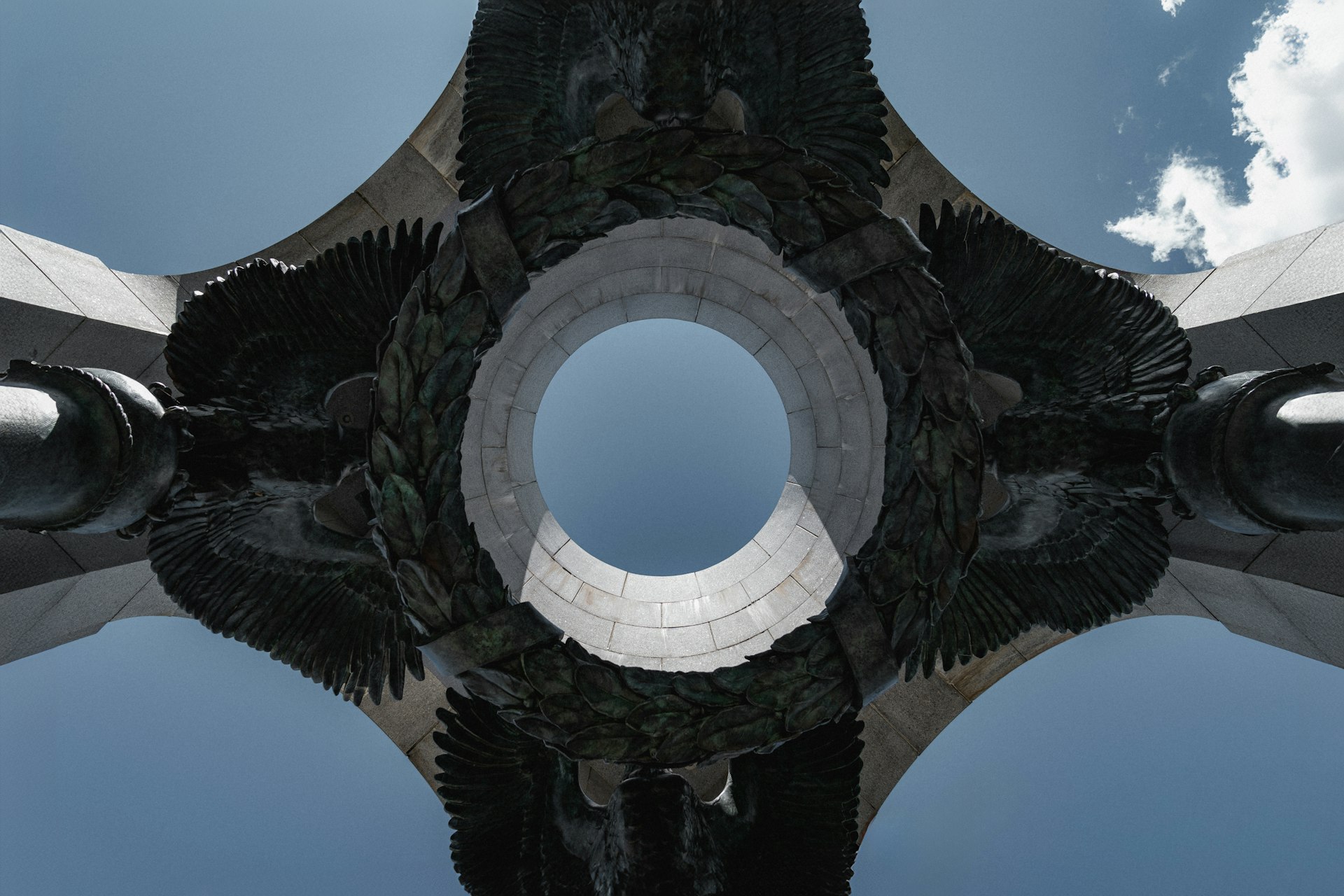 A picture of a circular object with a sky in the background